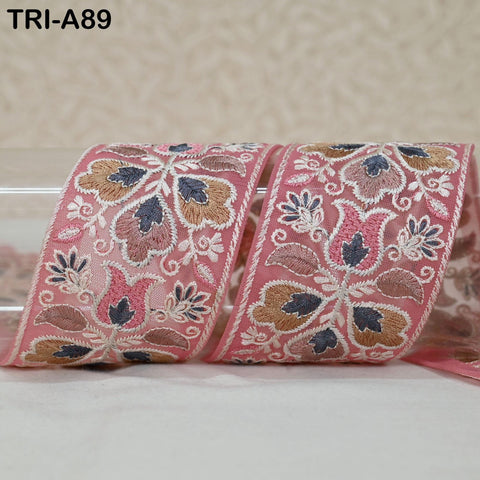 9 Yard Floral Embroidery Ribbon 65mm Dog Collar Tote Bags, Lampshades Theatrical Costumes Crafting Holidays Wreaths Decor Indian Embroidered