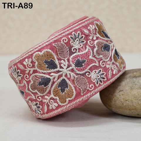 9 Yard Floral Embroidery Ribbon 65mm Dog Collar Tote Bags, Lampshades Theatrical Costumes Crafting Holidays Wreaths Decor Indian Embroidered