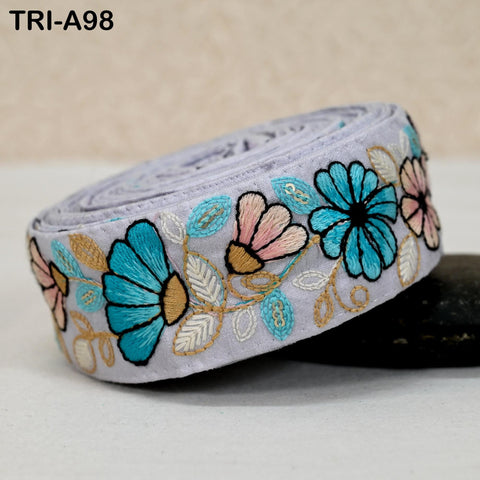 9 Yard Light Lavender Indian Embroidery Ribbons 5cm Trim DIY Crafting Saree Border Embroidered Tote Bag Theatrical Costumes Holiday Ornament