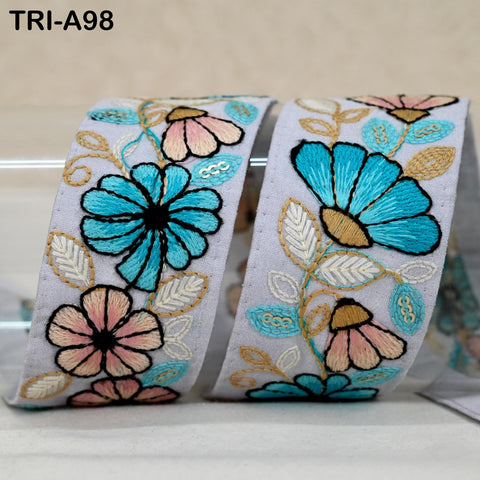 9 Yard Light Lavender Indian Embroidery Ribbons 5cm Trim DIY Crafting Saree Border Embroidered Tote Bag Theatrical Costumes Holiday Ornament