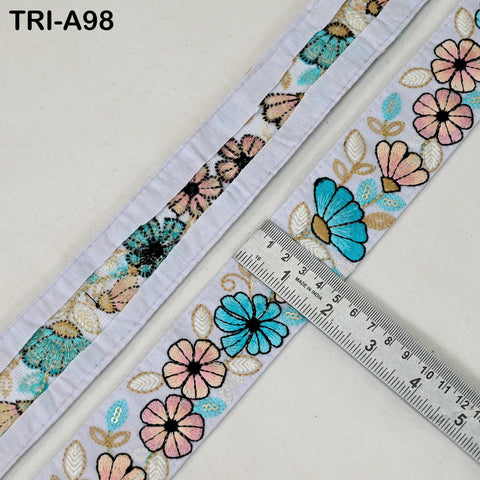 9 Yard Light Lavender Indian Embroidery Ribbons 5cm Trim DIY Crafting Saree Border Embroidered Tote Bag Theatrical Costumes Holiday Ornament