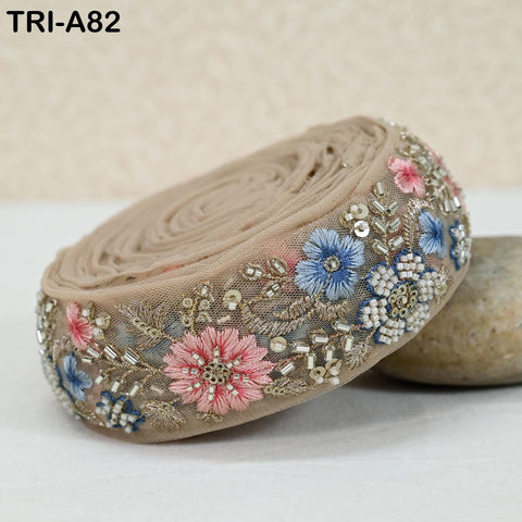 9 Yard Pink Indian Embroidery Ribbon Beaded Trim Sari Border DIY Craft Lampshade Regency Reticules Victorian Handbags Junk Journal 5 cm
