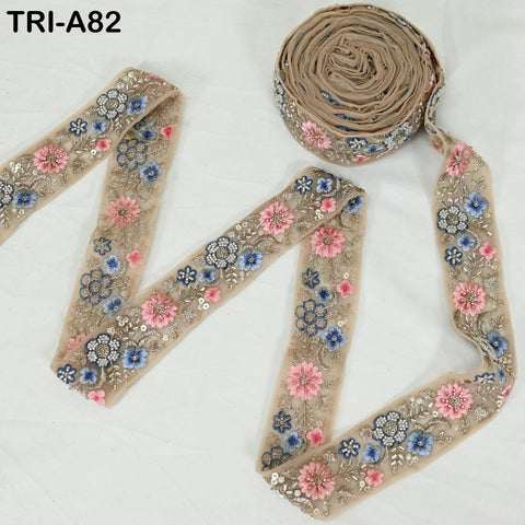 9 Yard Pink Indian Embroidery Ribbon Beaded Trim Sari Border DIY Craft Lampshade Regency Reticules Victorian Handbags Junk Journal 5 cm