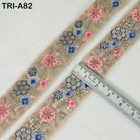 9 Yard Pink Indian Embroidery Ribbon Beaded Trim Sari Border DIY Craft Lampshade Regency Reticules Victorian Handbags Junk Journal 5 cm