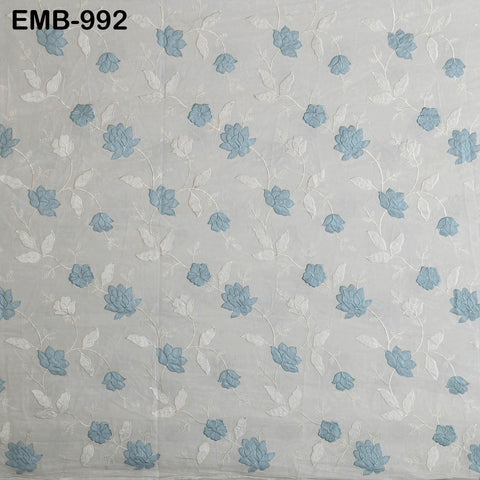 Ivory Embroidered Cotton Fabric by the Yard Patchwork Indian Embroidery Sewing Fabric DIY Summer Dresses Dolls Home Decor