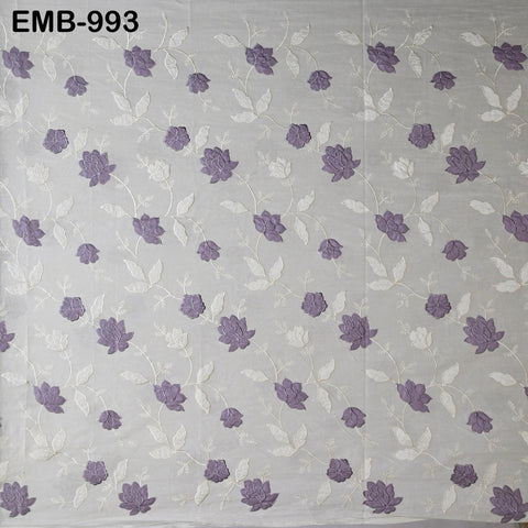 Lavender Floral Embroidered Cotton Fabric - Indian Sewing Fabric, 44" Wide