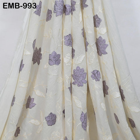 Lavender Floral Embroidered Cotton Fabric - Indian Sewing Fabric, 44" Wide