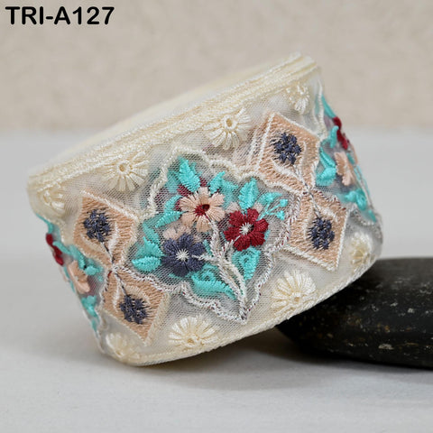 9 Yard Floral Embroidery Ribbon 65mm Dog Collar Tote Bags, Lampshades Theatrical Costumes Crafting Holidays Wreaths Decor Indian Embroidered