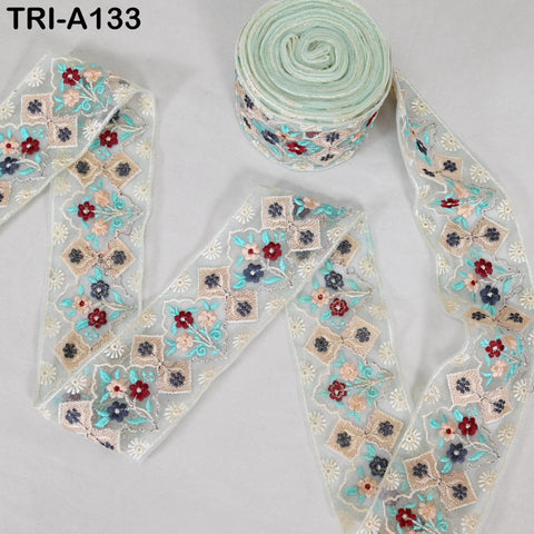 9 Yard Floral Embroidery Ribbon 65mm Dog Collar Tote Bags, Lampshades Theatrical Costumes Crafting Holidays Wreaths Decor Indian Embroidered