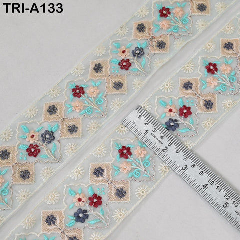 9 Yard Floral Embroidery Ribbon 65mm Dog Collar Tote Bags, Lampshades Theatrical Costumes Crafting Holidays Wreaths Decor Indian Embroidered