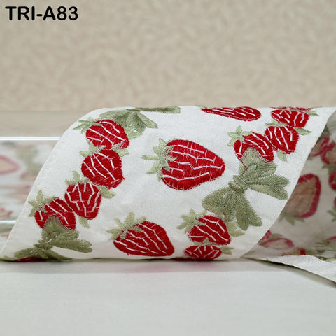 9 Yard Embroidery 11 cm Trims Ivory Indian Lace Sari Border Embroidered Strawberry Ribbon Decorative Sewing Craft Tote Bag Home Decor Laces