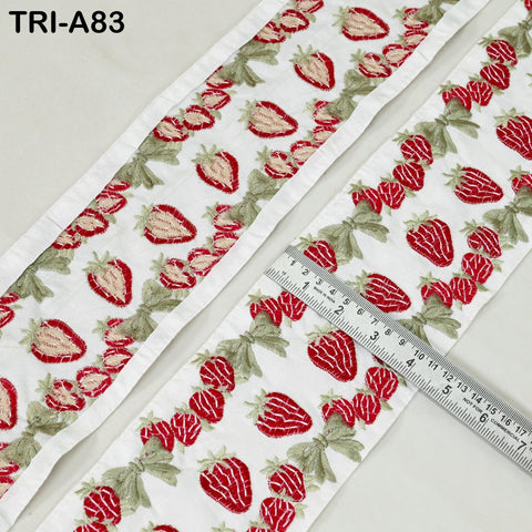 9 Yard Embroidery 11 cm Trims Ivory Indian Lace Sari Border Embroidered Strawberry Ribbon Decorative Sewing Craft Tote Bag Home Decor Laces