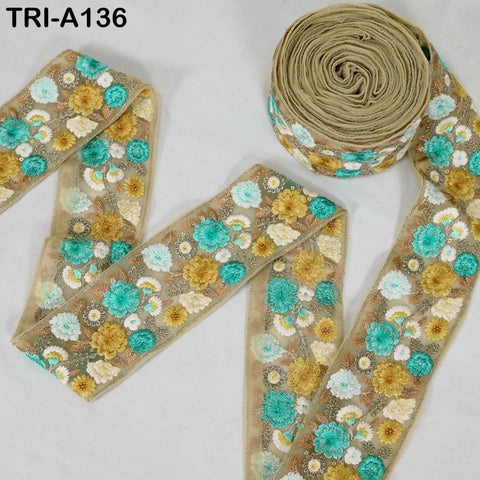 9 Yard Indian Embroidery 70mm Fabric Trim Decorative Dress Saree Embellishments DIY Crafting Sewing Curtains Sari Border Embroidered Ribbon