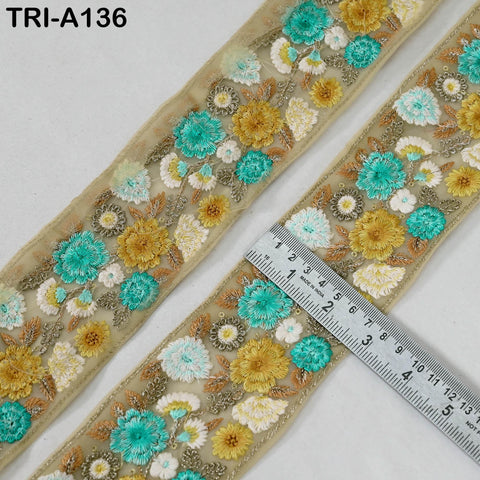 9 Yard Indian Embroidery 70mm Fabric Trim Decorative Dress Saree Embellishments DIY Crafting Sewing Curtains Sari Border Embroidered Ribbon