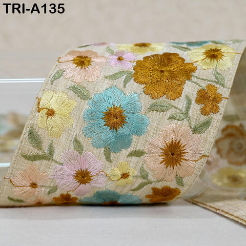 9 Yard 8cm Indian Trims Embroidered Decorative Fabric Laces Sari Border Saree Ribbon Curtains Home Decor Sewing Accessory DIY Crafting