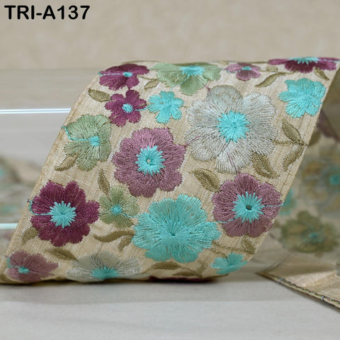 9 Yard 8cm Indian Trims Embroidered Decorative Fabric Laces Sari Border Saree Ribbon Curtains Home Decor Sewing Accessory DIY Crafting