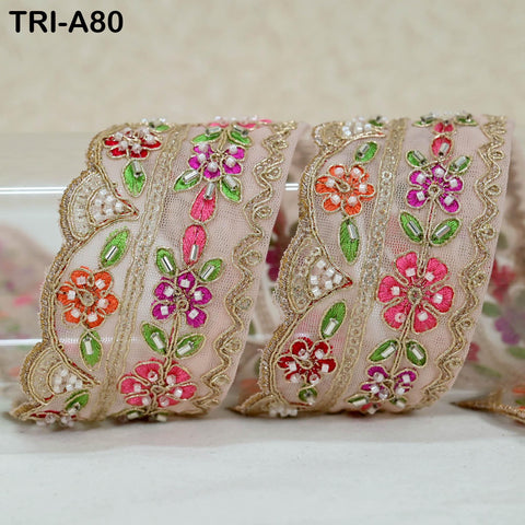 9 Yard Beaded Indian Embroidery Ribbon Beaded Trim Sari Border DIY Craft Lampshade Regency Reticules Victorian Handbags Junk Journal 5 cm