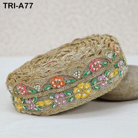 9 Yard Beaded Indian Embroidery Ribbon Beaded Trim Sari Border DIY Craft Lampshade Regency Reticules Victorian Handbags Junk Journal 5 cm