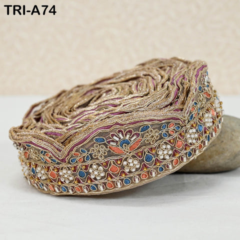 9 Yard Beaded Indian Embroidery Ribbon Beaded Trim Sari Border DIY Craft Lampshade Regency Reticules Victorian Handbags Junk Journal 5 cm