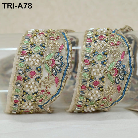 9 Yard Beaded Indian Embroidery Ribbon Beaded Trim Sari Border DIY Craft Lampshade Regency Reticules Victorian Handbags Junk Journal 5 cm