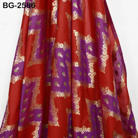 Red Indian Brocade by the Yard Chevron Stripes Banarasi Benarse Wedding Dress lehenga Blouse Sewing Costumes DIY Crafting Drapery Jackets