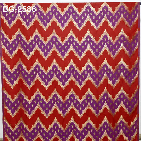 Red Indian Brocade by the Yard Chevron Stripes Banarasi Benarse Wedding Dress lehenga Blouse Sewing Costumes DIY Crafting Drapery Jackets