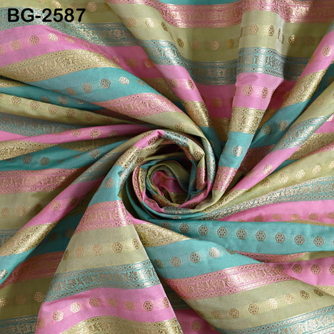 Stripes Brocade Fabric by Yard Indian Winter Wedding Dress Brides Mother Full-Length Coats Cropped Jacket Theatrical Historic Costumes