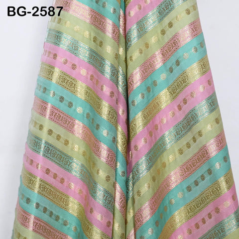 Stripes Brocade Fabric by Yard Indian Winter Wedding Dress Brides Mother Full-Length Coats Cropped Jacket Theatrical Historic Costumes