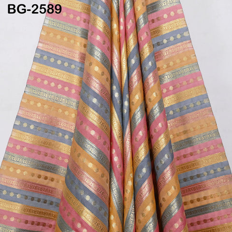 Stripes Brocade Fabric by Yard Indian Winter Wedding Dress Brides Mother Full-Length Coats Cropped Jacket Theatrical Historic Costumes