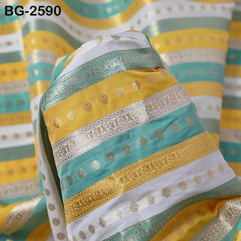 Stripes Brocade Fabric by Yard Indian Winter Wedding Dress Brides Mother Full-Length Coats Cropped Jacket Theatrical Historic Costumes