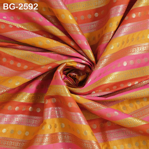 Stripes Brocade Fabric by Yard Indian Winter Wedding Dress Brides Mother Full-Length Coats Cropped Jacket Theatrical Historic Costumes