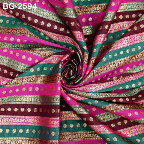 Stripes Brocade Fabric by Yard Indian Winter Wedding Dress Brides Mother Full-Length Coats Cropped Jacket Theatrical Historic Costumes