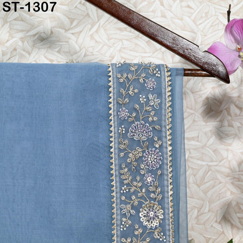 Sky Blue Dupatta Hand Embroidery Silk Organza Dupatta Lightweight Indian Bridal Wedding Lehenga Women Chunni Veil Scarf Dress Gift Mom