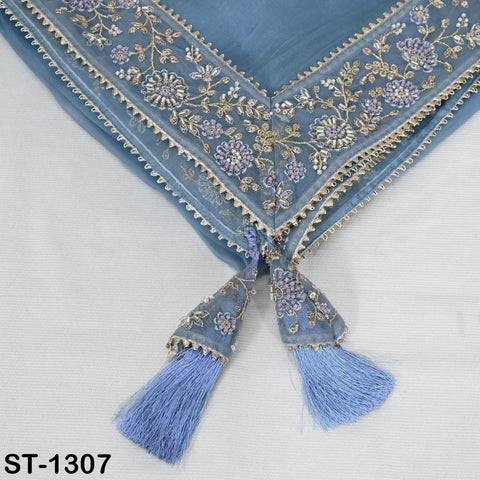 Sky Blue Dupatta Hand Embroidery Silk Organza Dupatta Lightweight Indian Bridal Wedding Lehenga Women Chunni Veil Scarf Dress Gift Mom