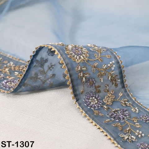 Sky Blue Dupatta Hand Embroidery Silk Organza Dupatta Lightweight Indian Bridal Wedding Lehenga Women Chunni Veil Scarf Dress Gift Mom