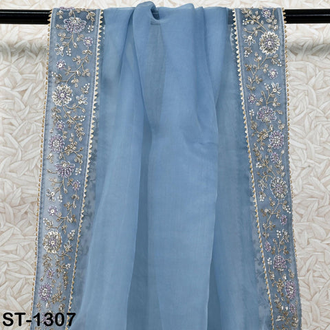 Sky Blue Dupatta Hand Embroidery Silk Organza Dupatta Lightweight Indian Bridal Wedding Lehenga Women Chunni Veil Scarf Dress Gift Mom