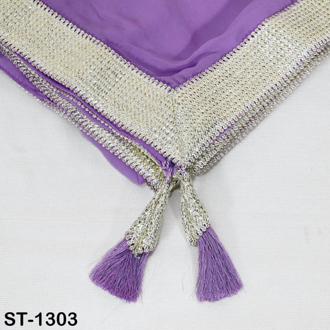 Lavender Designer Dupatta Chiffon Handmade Silver Gota Patti Bridal Chunni, Women's Sequin Scarf, Matches with Indian Dresses Festive Gift