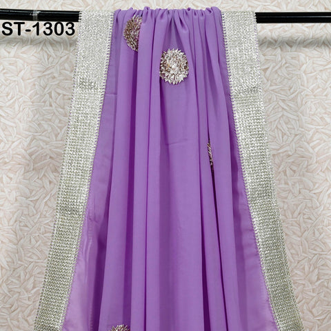 Lavender Designer Dupatta Chiffon Handmade Silver Gota Patti Bridal Chunni, Women's Sequin Scarf, Matches with Indian Dresses Festive Gift
