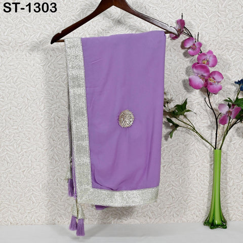 Lavender Designer Dupatta Chiffon Handmade Silver Gota Patti Bridal Chunni, Women's Sequin Scarf, Matches with Indian Dresses Festive Gift