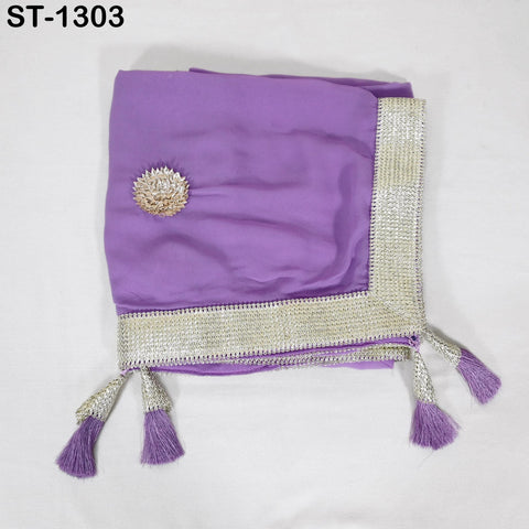 Lavender Designer Dupatta Chiffon Handmade Silver Gota Patti Bridal Chunni, Women's Sequin Scarf, Matches with Indian Dresses Festive Gift