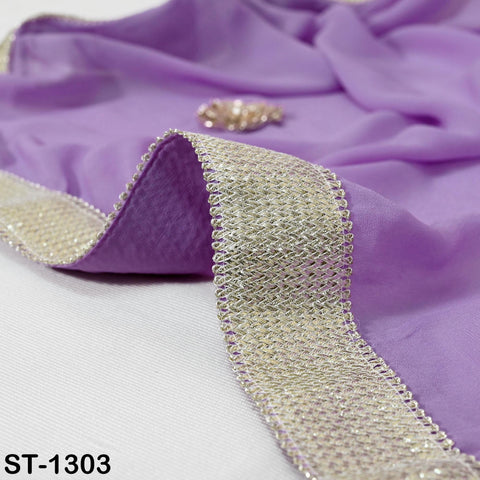 Lavender Designer Dupatta Chiffon Handmade Silver Gota Patti Bridal Chunni, Women's Sequin Scarf, Matches with Indian Dresses Festive Gift