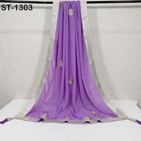 Lavender Designer Dupatta Chiffon Handmade Silver Gota Patti Bridal Chunni, Women's Sequin Scarf, Matches with Indian Dresses Festive Gift