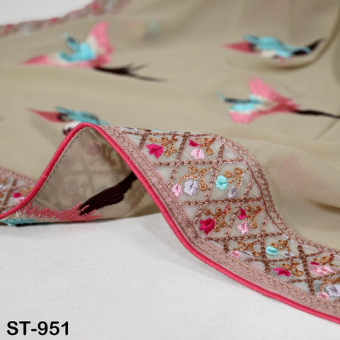 Beige Parsi Gara Dupatta, Resham Embroidered Stoles, Georgette Long Chunni, Bridal Veil Lehenga Embroidery Indian long Stole Bridesmaid Gift