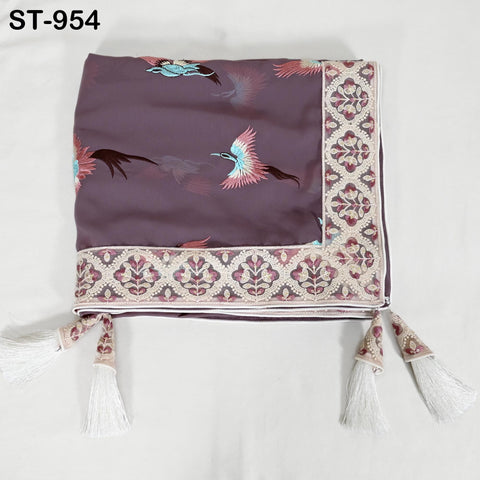 Mauve Parsi Gara Dupatta, Embroidered Stoles, Georgette Long Chunni, Bridal Veil Lehenga Embroidery Indian long Stole Bridesmaid Gift