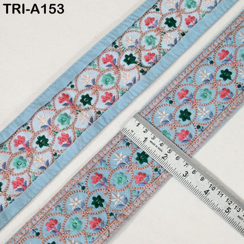 9 Yard Blue Embroidery Ribbons 6cm Indian Sari Border Embroidered Crafting Sewing Tablecloth Lampshade making Home Decor Costumes Trimmings