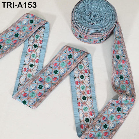 9 Yard Blue Embroidery Ribbons 6cm Indian Sari Border Embroidered Crafting Sewing Tablecloth Lampshade making Home Decor Costumes Trimmings