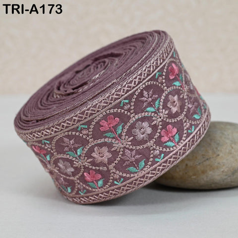9 Yard Dusty Mauve Embroidery Ribbons 6cm Indian Sari Border Embroidered Crafting Sewing Tablecloth Lampshade Home Decor Costumes Trimmings