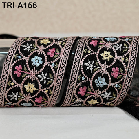 9 Yard Black Embroidery Ribbons 6cm Indian Sari Border Embroidered Crafting Sewing Tablecloth Lampshade Home Decor Costumes Trimmings