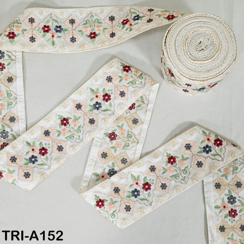 9 Yard Floral Embroidery Ribbon Ivory 65mm Dog Collar Tote Bags, Lampshades Theatrical Costumes Crafting Holidays Wreaths Indian Embroidered