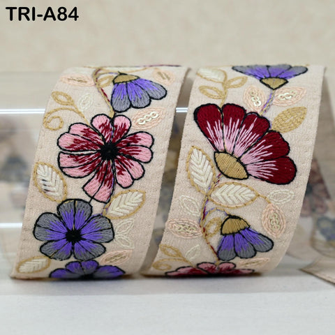 9 Yard Beige Indian Embroidery Ribbons 5cm Trim DIY Crafting Sewing Saree Border Embroidered Tote Bag Theatrical Costumes Holiday Ornaments